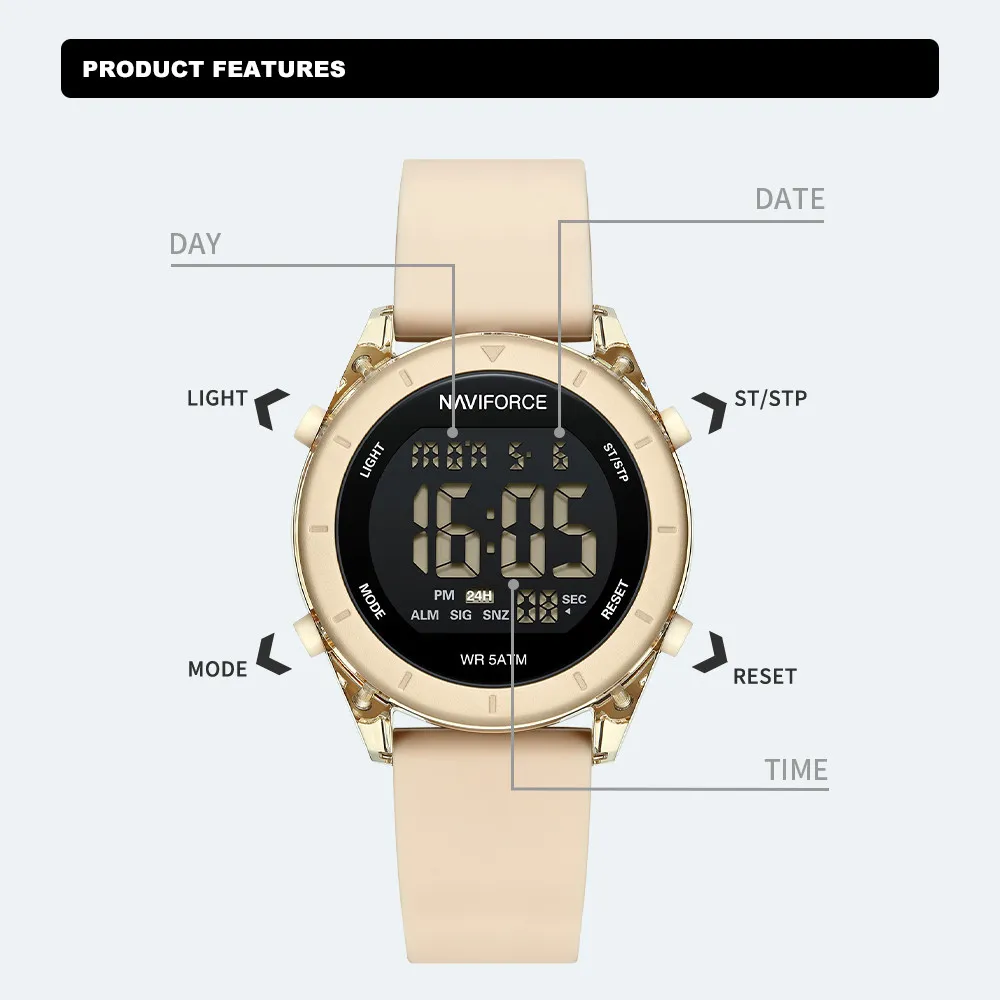 Ảnh Naviforce NF7108 Đồng hồ kỹ thuật số Nữ thể thao đa chức năng Chống nước Đồng hồ đeo tay Chrono Đồng hồ đeo tay ngoài trời cho bé gái 4