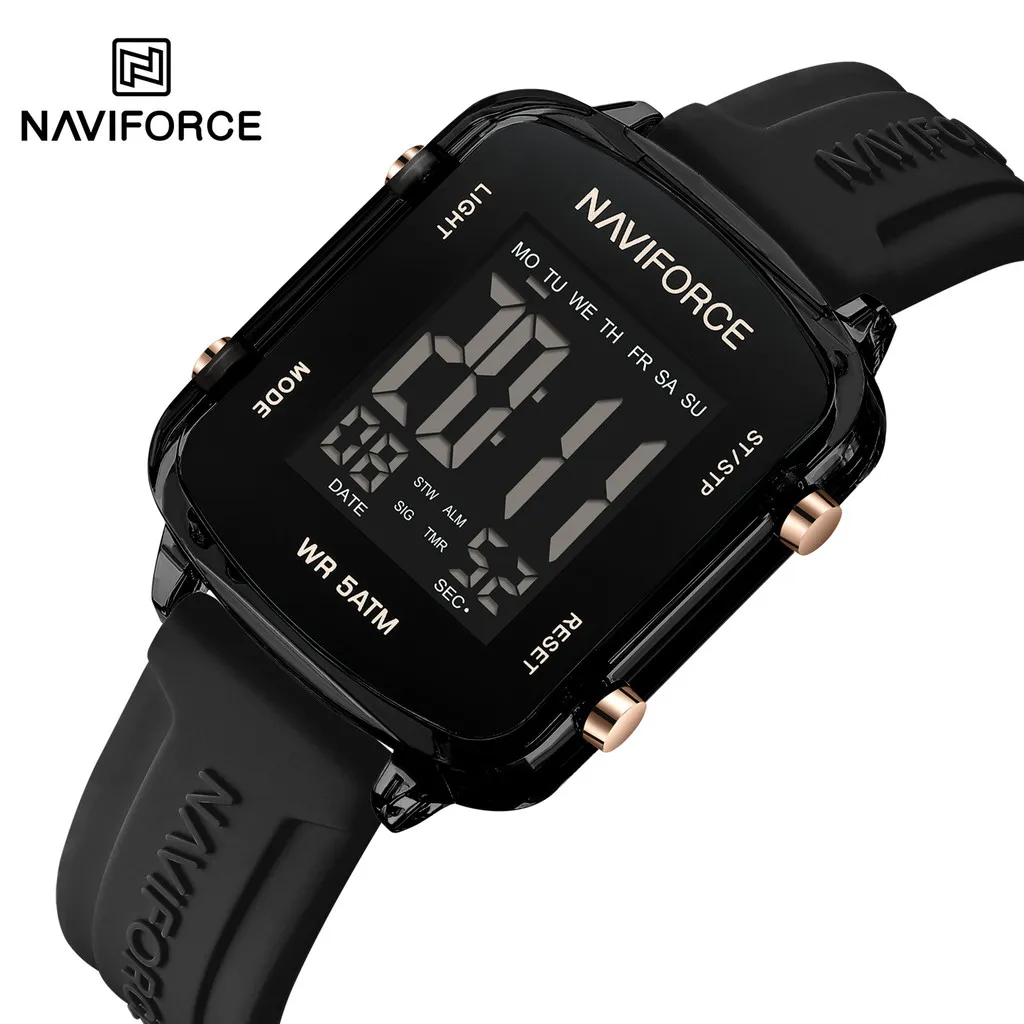 Ảnh Naviforce NF7120 Màn hình LCD chống nước thể thao dành cho nữ Lịch vuông đơn giản Dây đeo silicon điện tử Đồng hồ đeo tay nữ 1