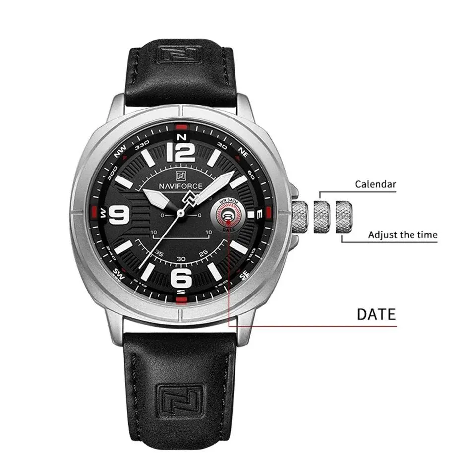 Ảnh NAVIFORCE NF8078 Chất Lượng Cao PU Ban Nhạc Lịch Đồng Hồ Đeo Tay Nam Thương Hiệu Đồng Hồ Thạch Anh Tự Động Hiển Thị Ngày Đồng Hồ Chống Thấm Nước 4