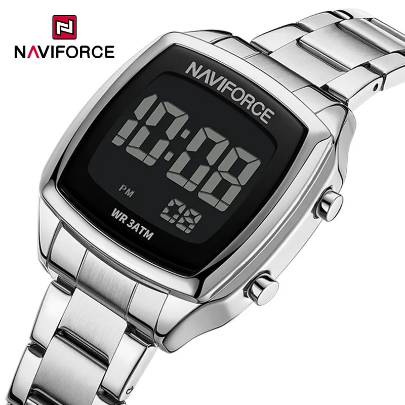 Ảnh Naviforce Nữ Đồng Hồ Điện Tử LCD Màn Hình Kỹ Thuật Số Dạ Quang Đồng Hồ Đeo Tay Nữ 3ATM Dây Thép Chống Thấm Nước Đồng Hồ Nữ 1