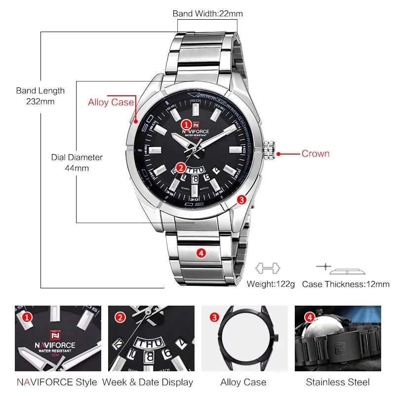 Ảnh Naviforce Đồng Hồ quartz Chống Thấm Nước 30m Chất Liệu Thép Không Gỉ Phong Cách Doanh Nhân Cho Nam 2