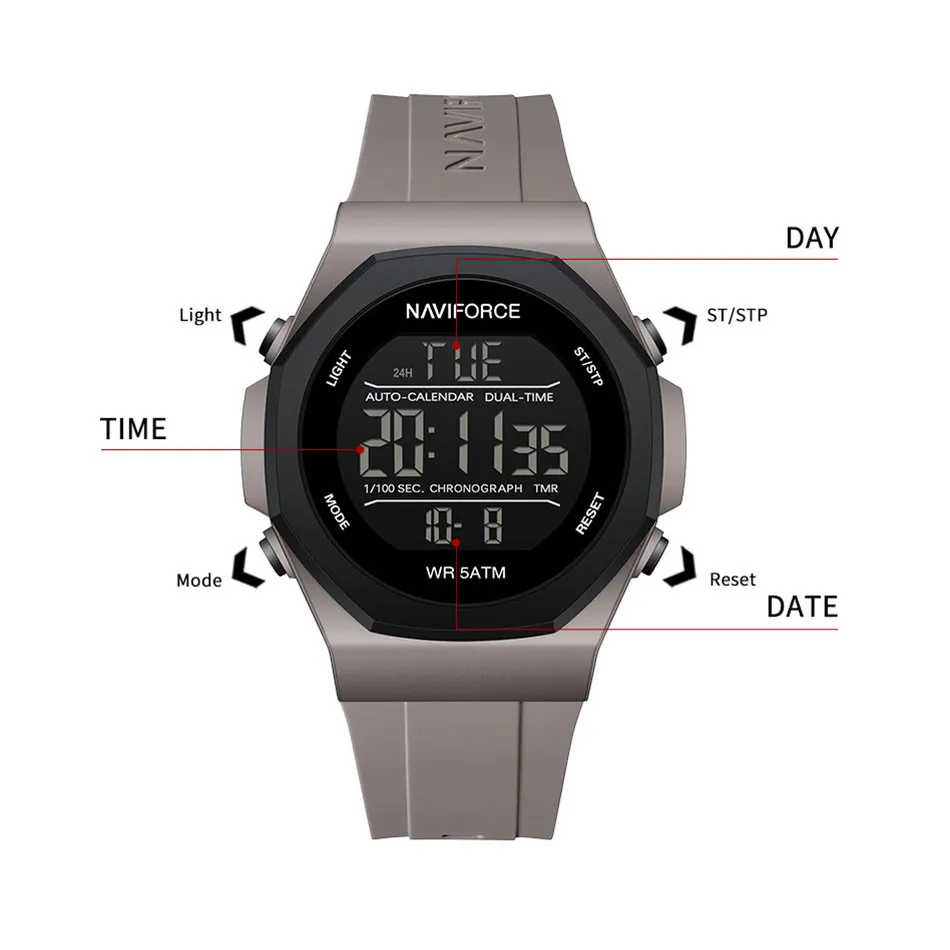 Ảnh Naviforce Quân Đội Nam Thể Thao Đa Năng Kỹ Thuật Số Chống Thấm Nước Đồng Hồ Điện Tử Học Sinh Cho Nam 4