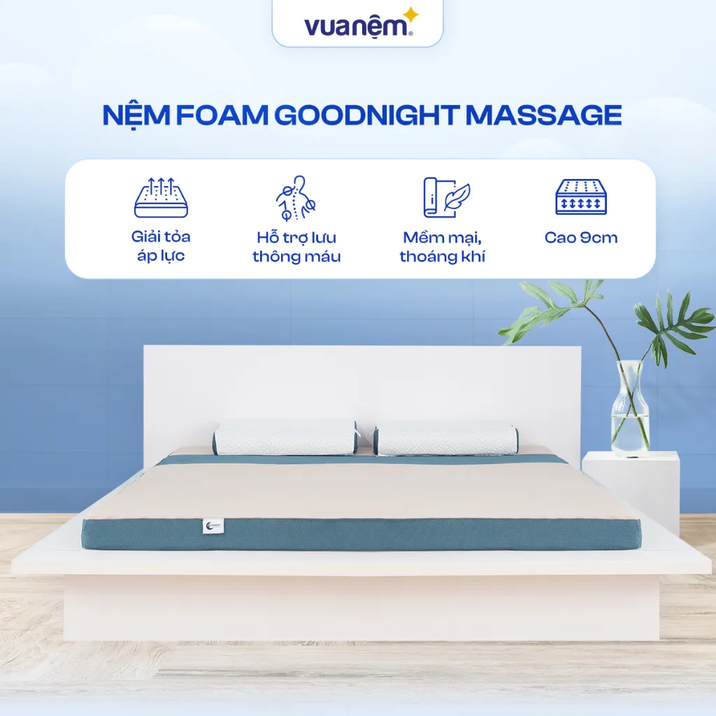Ảnh Nệm Foam Goodnight Massage 9cm, Đệm Foam Vua Nệm, Cấu Trúc Lượn Sóng, Duy Trì Tư Thế Nằm, Chứng nhận CertiPur-US 2