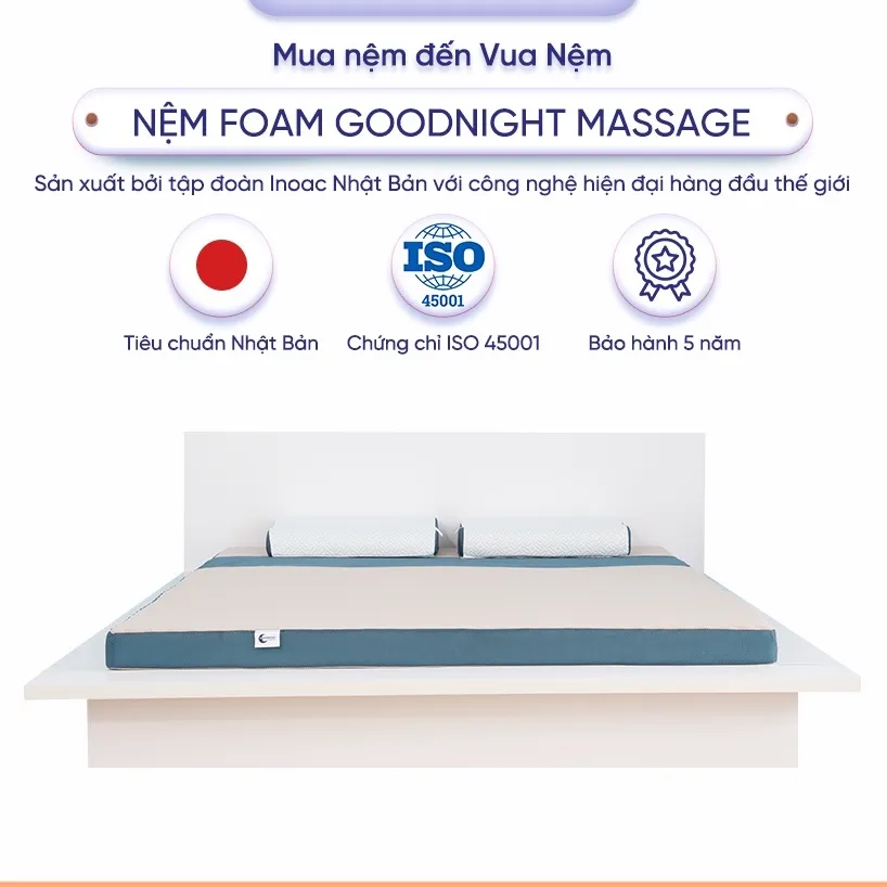 Ảnh Nệm Foam Goodnight Massage 9cm, Đệm Foam Vua Nệm, Cấu Trúc Lượn Sóng, Duy Trì Tư Thế Nằm, Chứng nhận CertiPur-US 3