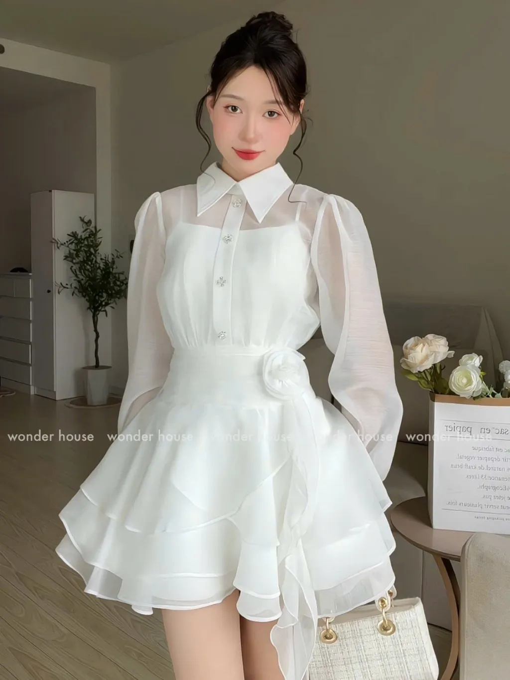 Ảnh Nesi Dress Wonderhouse Đầm thiết kế sơ tay dài dáng xòe tua rua chất vải dày dặn dự tiệc, dạo phố sang trọng nữ tính 3
