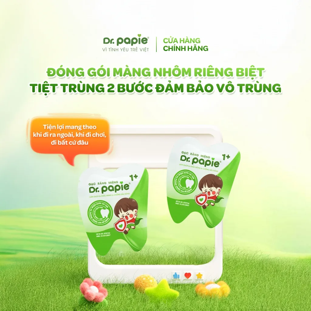 Ảnh [NEW] Gạc Chống Sún Răng DR.PAPIE 1+ Vệ Sinh Răng Miệng Cho Bé Từ 1 Tuổi  - 30Gói/Hộp 3