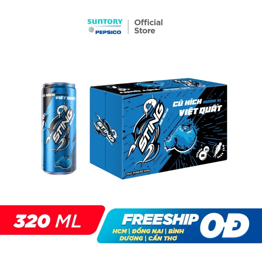 Ảnh [New - Giá dùng thử từ 189k] Thùng 24 Lon Nước Tăng Lực Sting Việt Quất (320ml/lon) 2