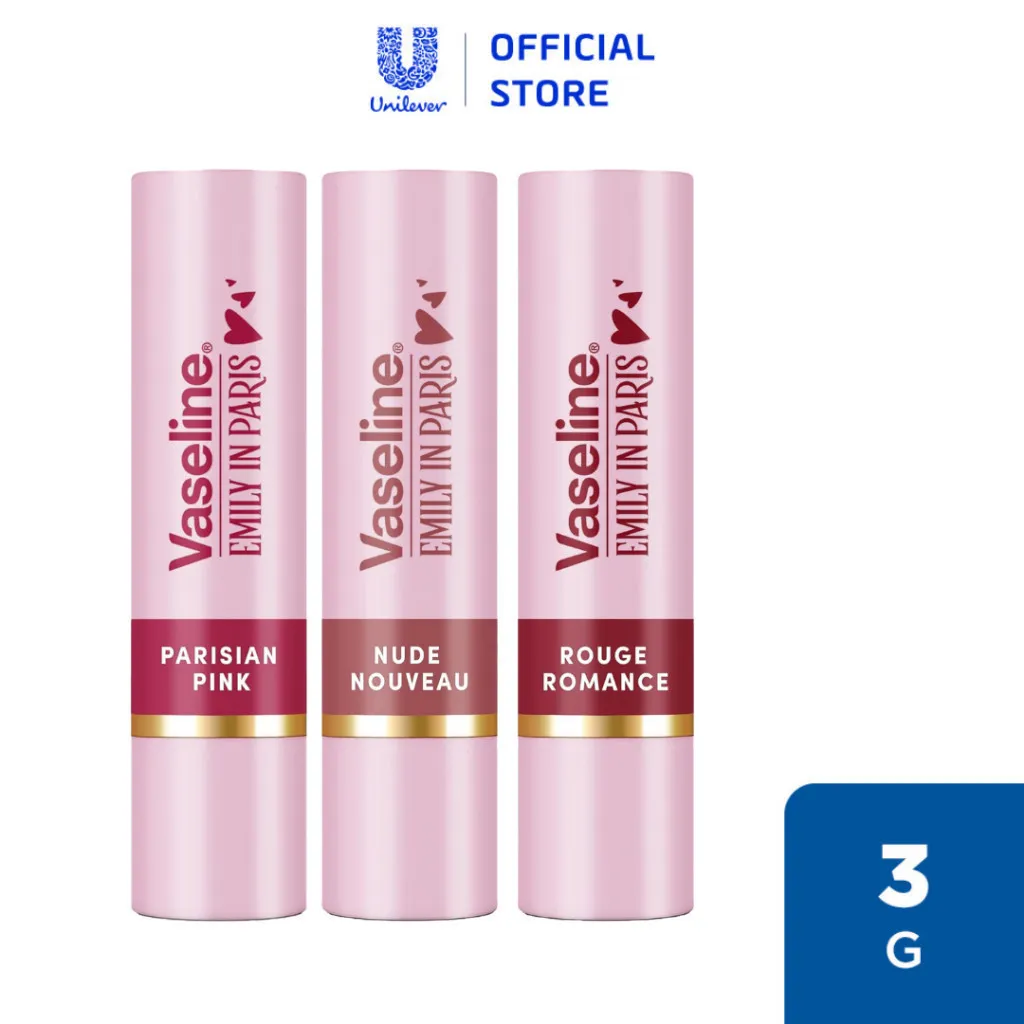 Ảnh [New] Son màu dưỡng môi Vaseline Emily In Paris 3g (Parisian Pink / Rouge Romance/ Nude Nouveau) 1