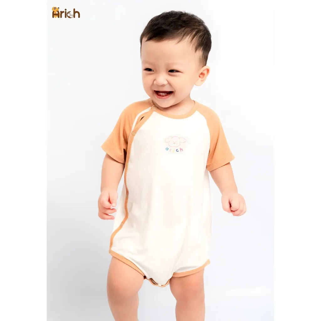 Ảnh Newborn - 18 tháng , Body chip cộc tay cài lệch Arich phối hình in cho bé trai, bé gái 2