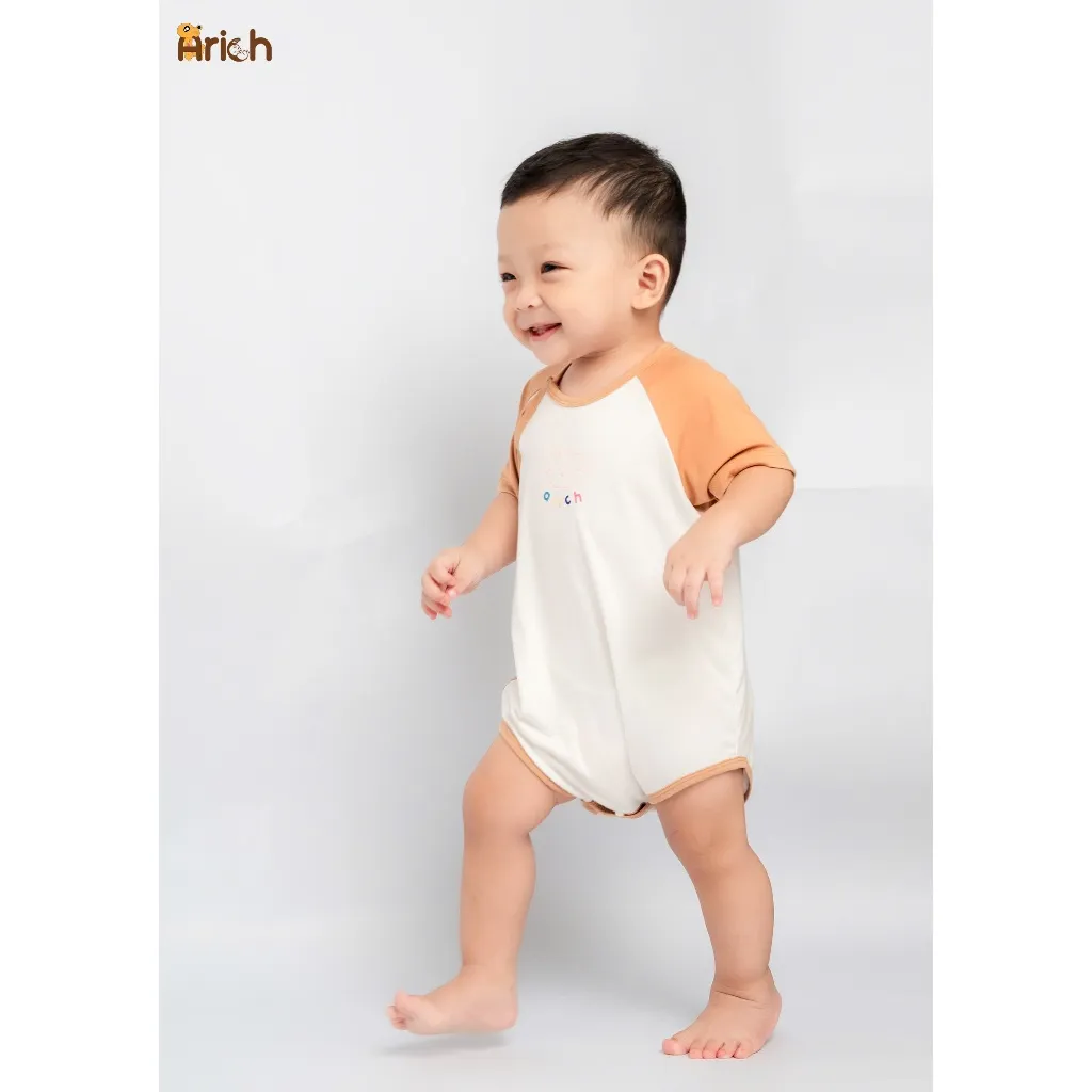 Ảnh Newborn - 18 tháng , Body chip cộc tay cài lệch Arich phối hình in cho bé trai, bé gái 3