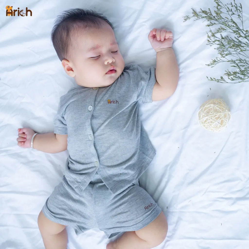Ảnh Newborn-18 tháng,Bộ cộc tay cài thẳng vải sợi tre cao cấp 3