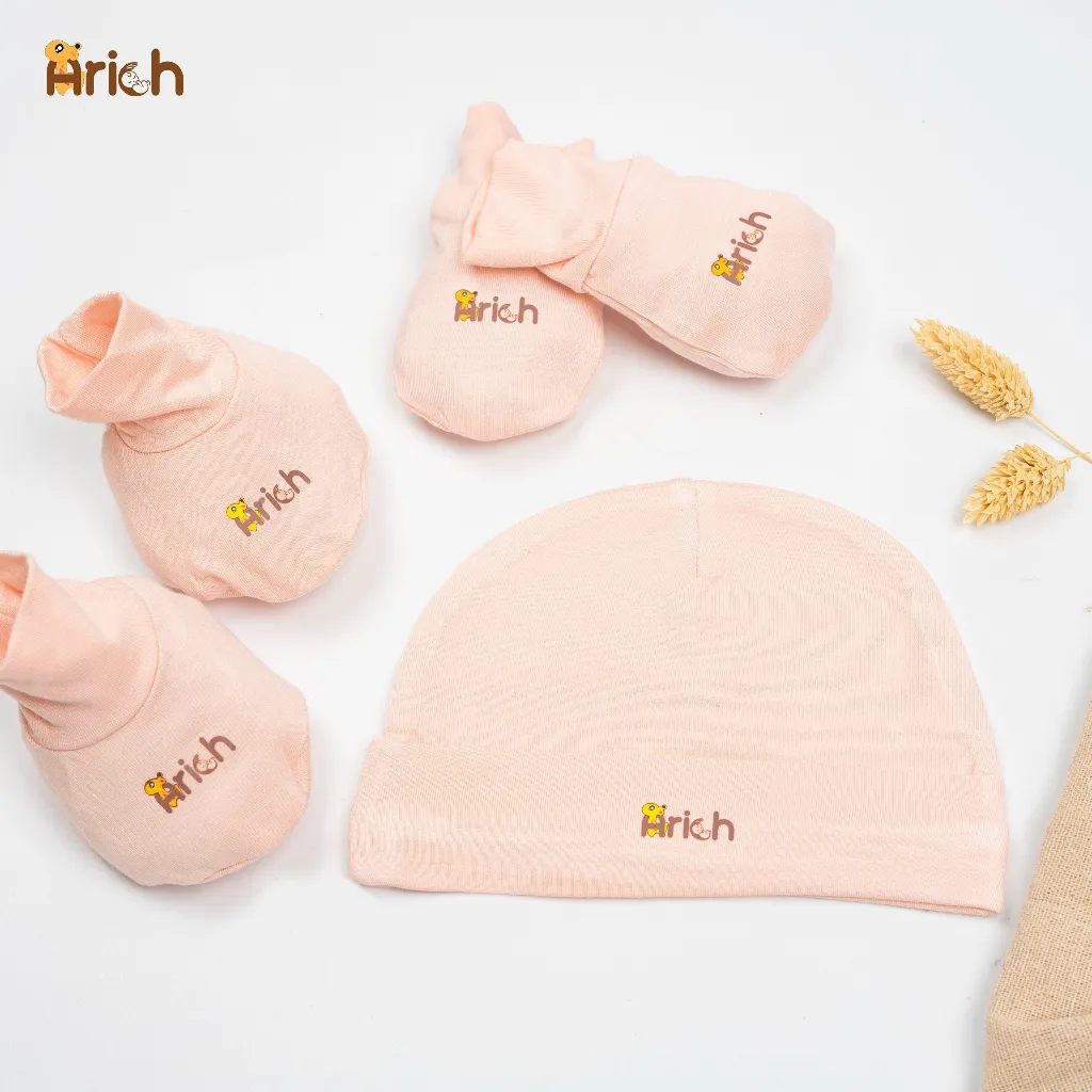 Ảnh Newborn-Set bao tay bao chân vải sợi tre màu trơn Arich (CHỈ GỒM BAO TAY VÀ BAO CHÂN, K CÓ MŨ) 1