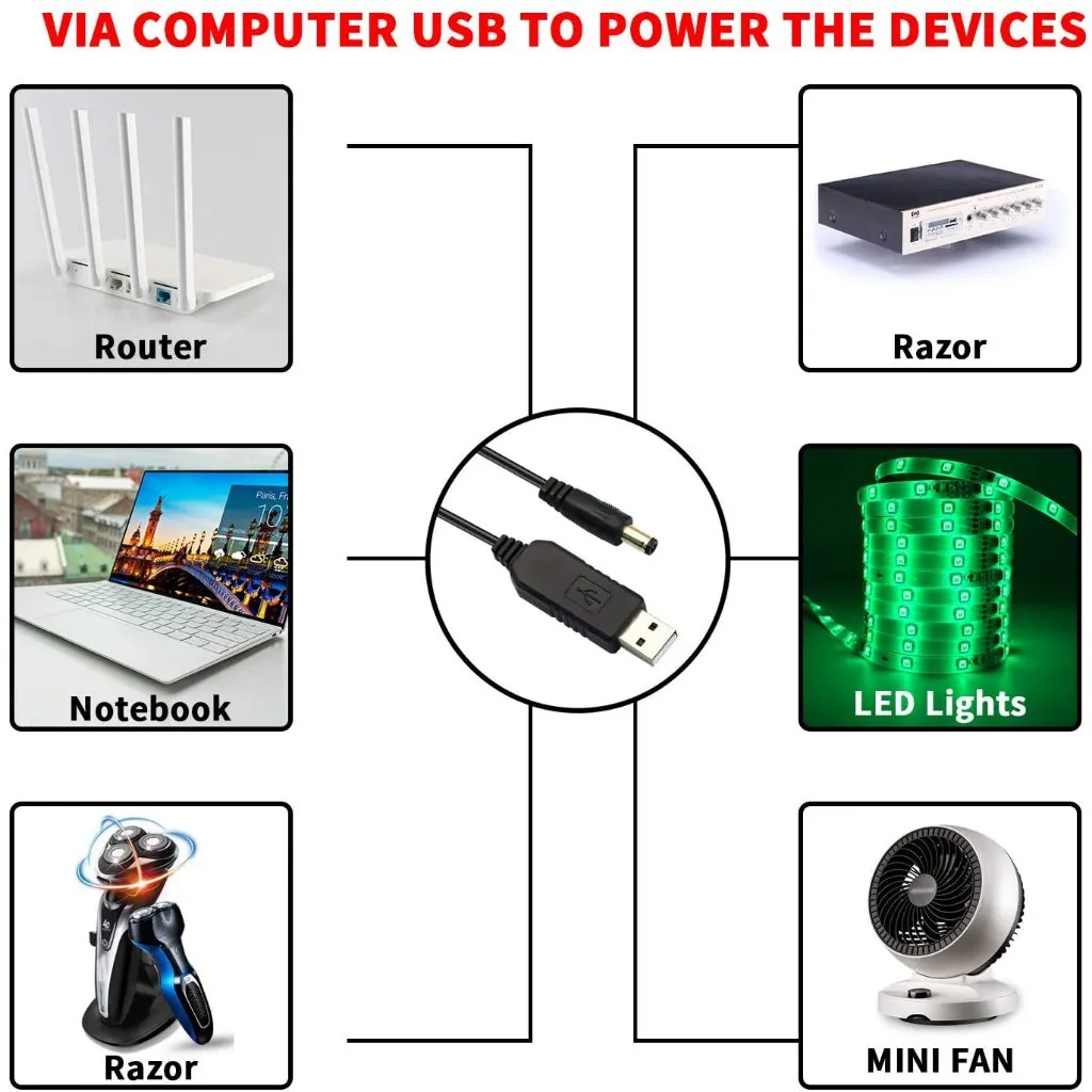 Ảnh Nguồn Dự phòng cho Modem Wifi, Usb Power Cab,le 5v to 9v 12v 5.5mm 2.1mm Adapter -SGALAS 4