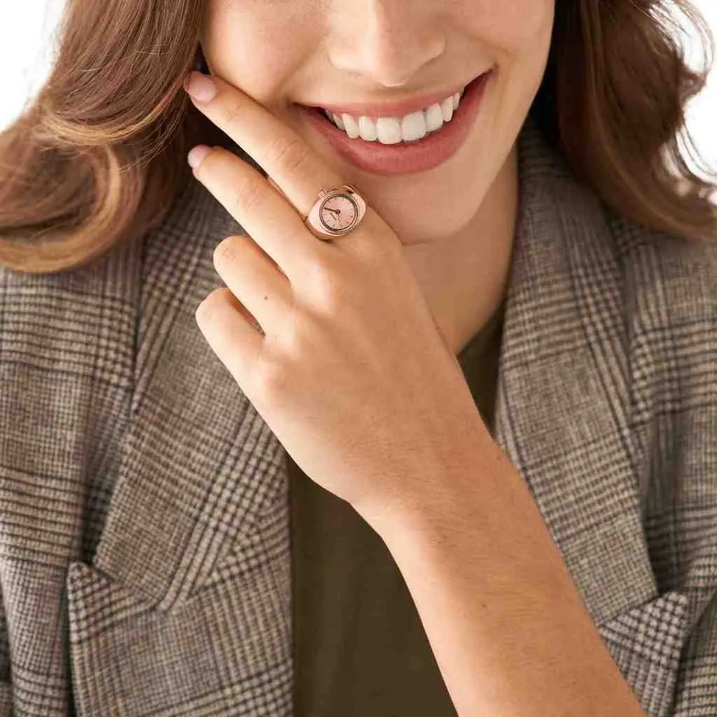 Ảnh Nhẫn đồng hồ nữ Fossil WATCH RING ES5247 dây thép không gỉ màu vàng hồng 1