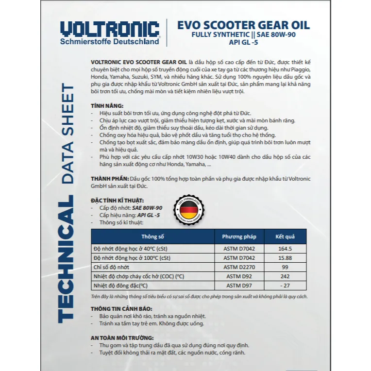 Ảnh Nhớt Hộp Số Xe Tay Ga Voltronic EVO Scooter Gear Oil 80w90 120ml 1