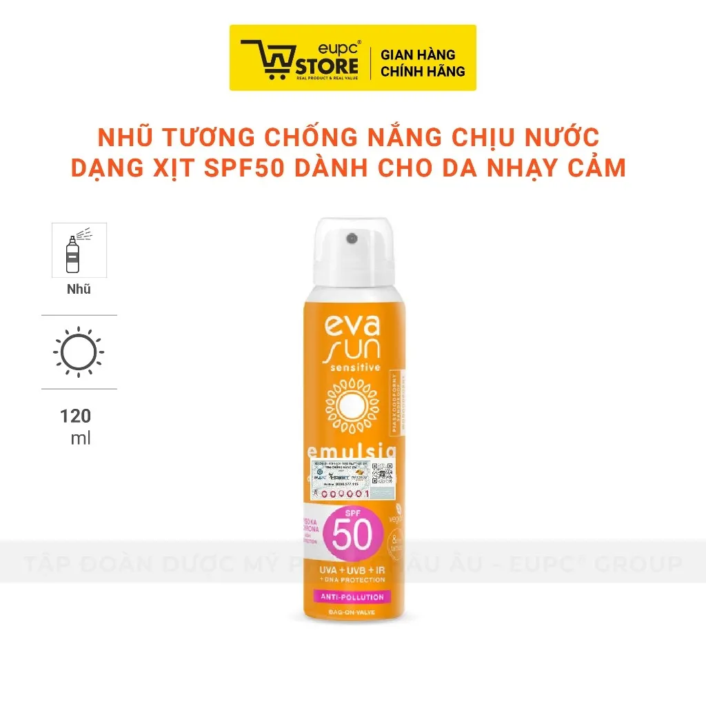 Ảnh Nhũ Tương Chống Nắng Chịu Nước Dạng Xịt SPF50 Eva Sun 120ml Dành Cho Da Nhạy Cảm EUPC STORE 1