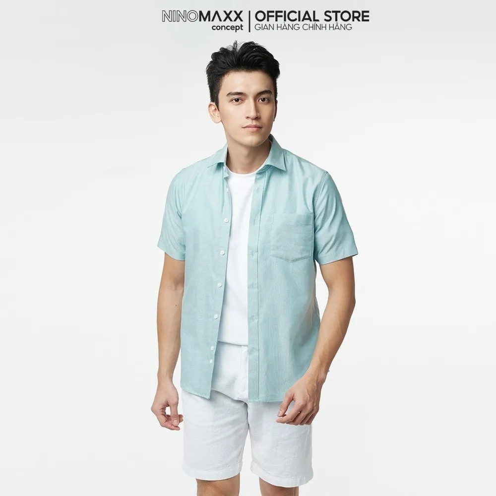 Ảnh Ninomaxx Áo Sơ Mi Nam chất liệu cotton form Slim tay ngắn Fit 2105022 4