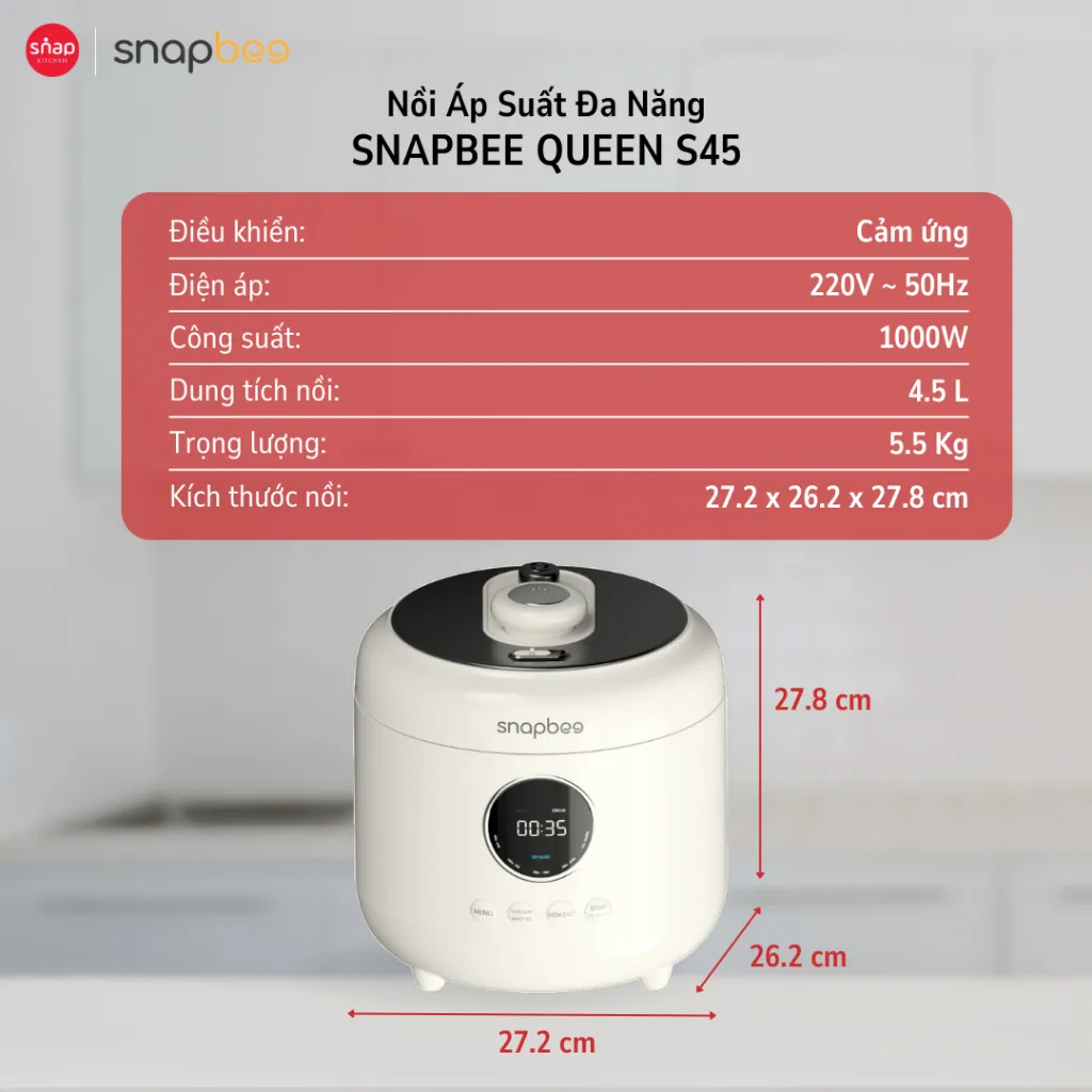 Ảnh Nồi Áp Suất Đa Năng SNAPBEE Queen S45_2 Lòng Nồi_2 Chế Độ_Công Nghệ Nấu Chậm Hiện Đại [Snap Kitchen] 3
