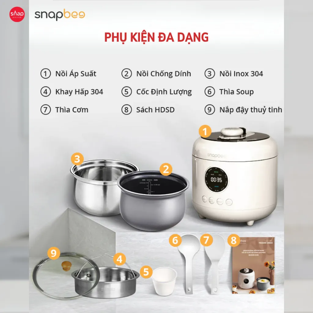 Ảnh Nồi Áp Suất Đa Năng SNAPBEE Queen S45_2 Lòng Nồi_2 Chế Độ_Công Nghệ Nấu Chậm Hiện Đại [Snap Kitchen] 4
