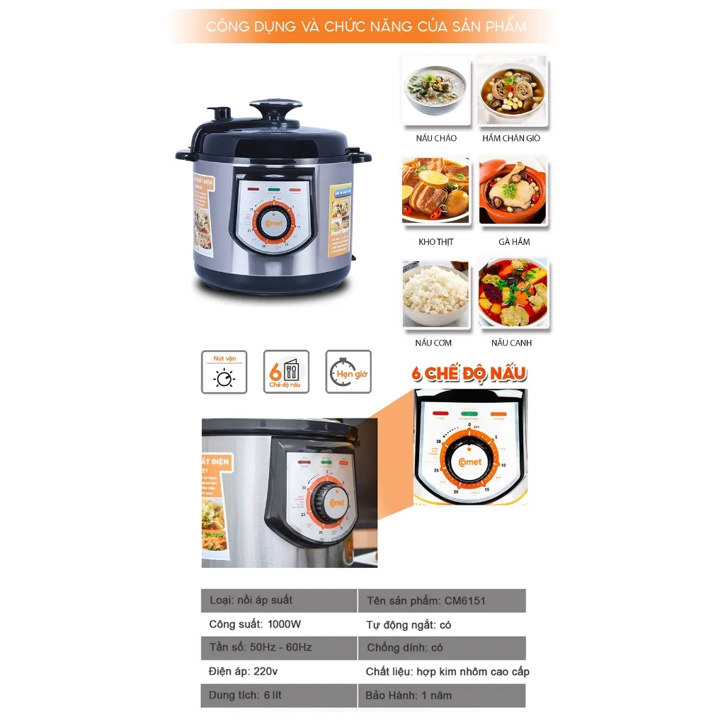 Ảnh Nồi áp suất điện 6L COMET - CM6151 4