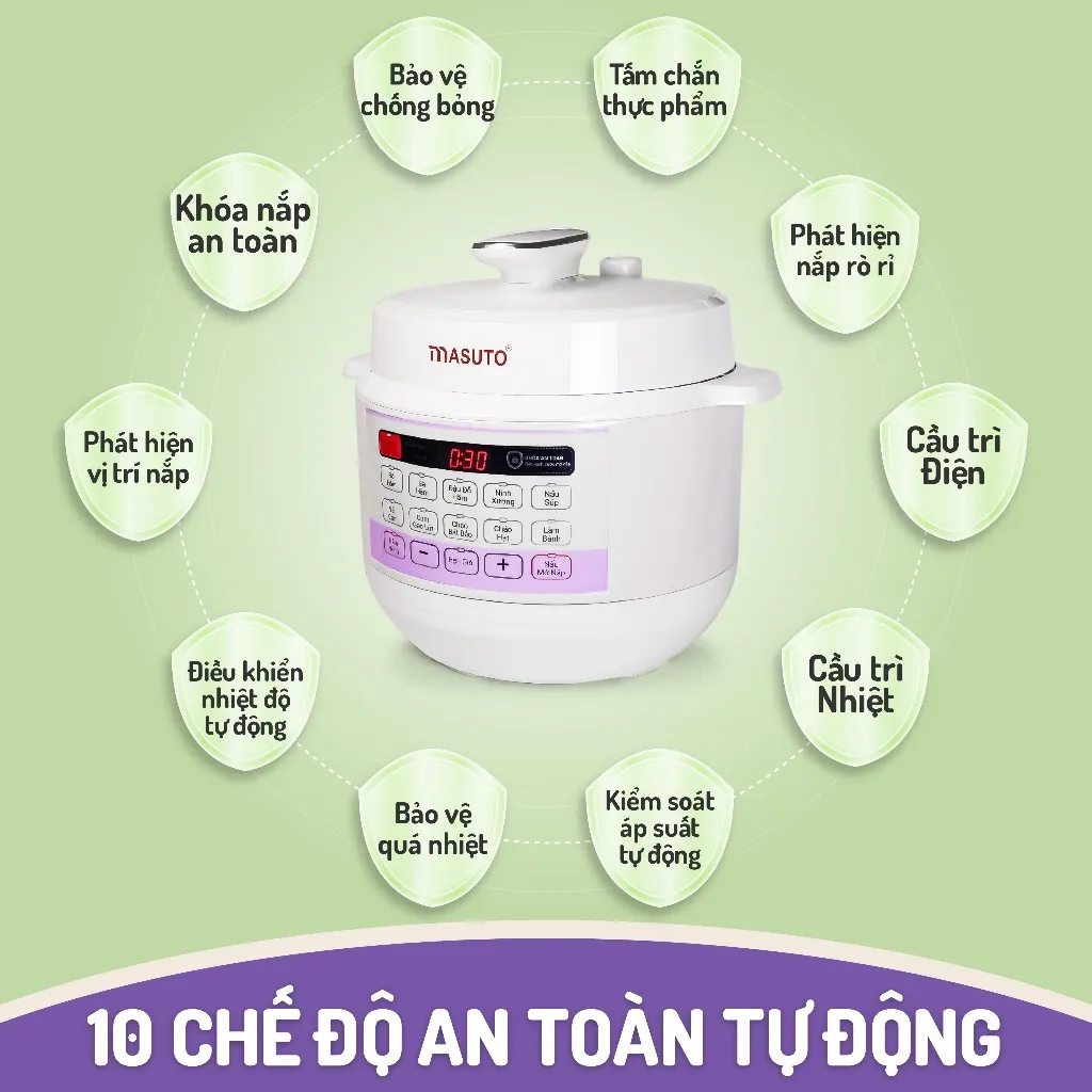 Ảnh Nồi Áp Suất Điện Đa Năng Masuto PC05 10in1  Van Xả Tự Động Kho Hầm Nhừ Nấu Cơm Nấu Lẩu Đa Năng Có Nấu Mở Nắp 4
