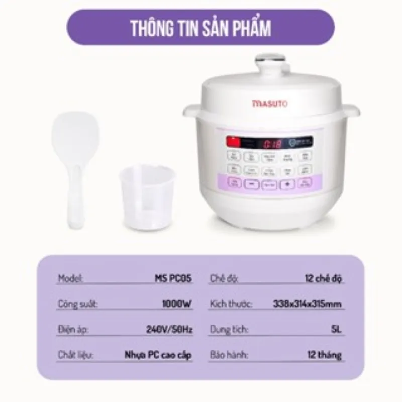 Ảnh Nồi áp suất điện đa năng Masuto MS PC05 10 chức năng nấu, chế độ nấu mở nắp riêng biệt, bảo hành 12 tháng 1 đổi 1 3