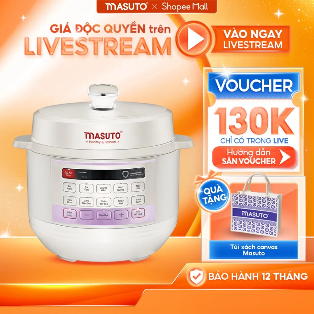 Ảnh Nồi Áp Suất Điện Masuto 5L Phiên Bản Nâng Cấp Kho Hầm Nhừ Nấu Cơm Nấu Lẩu Đa Năng Có Nấu Mở Nắp 1