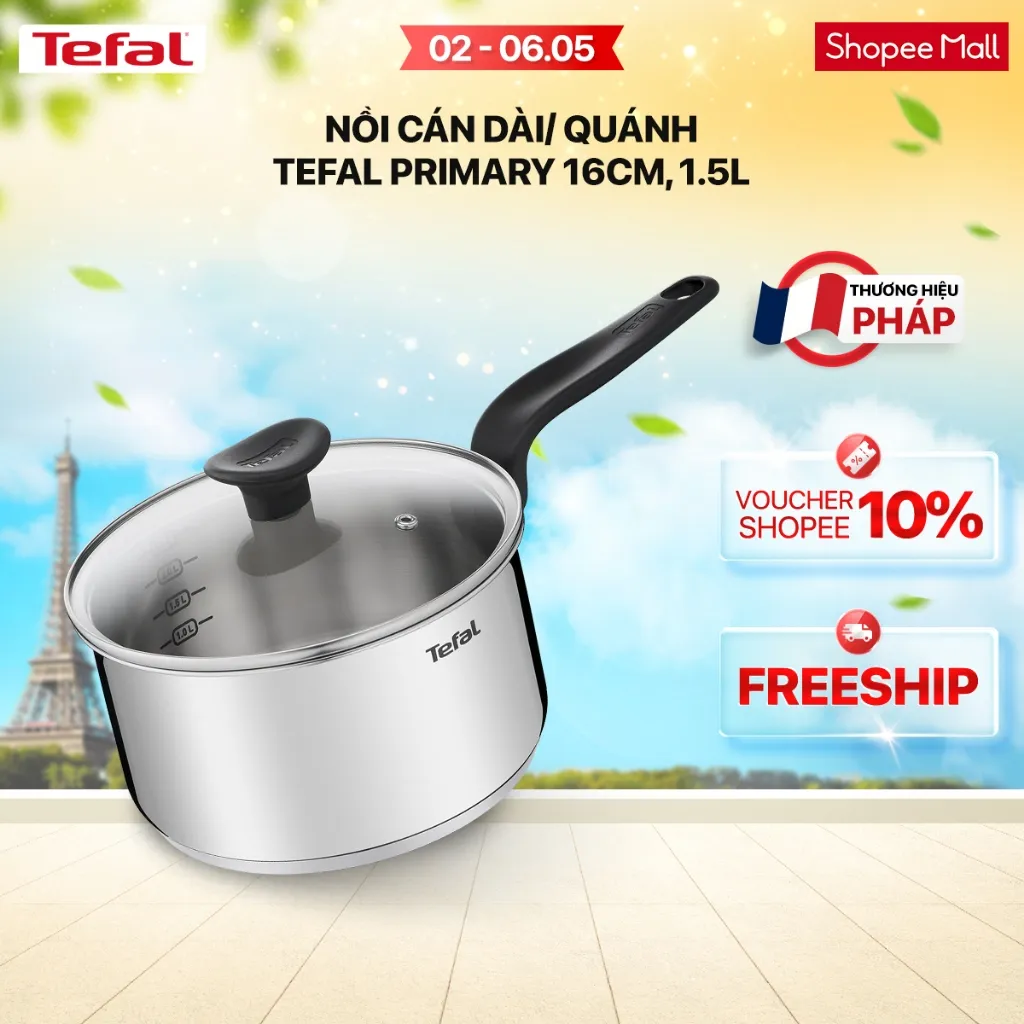 Ảnh Nồi cán dài/quánh inox đáy từ Tefal Primary 16cm, 1.5L 1