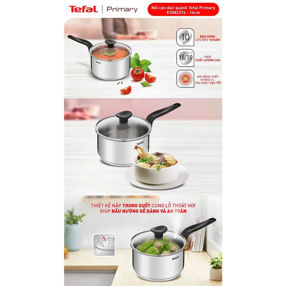 Ảnh Nồi cán dài/quánh inox đáy từ Tefal Primary 16cm, 1.5L 3