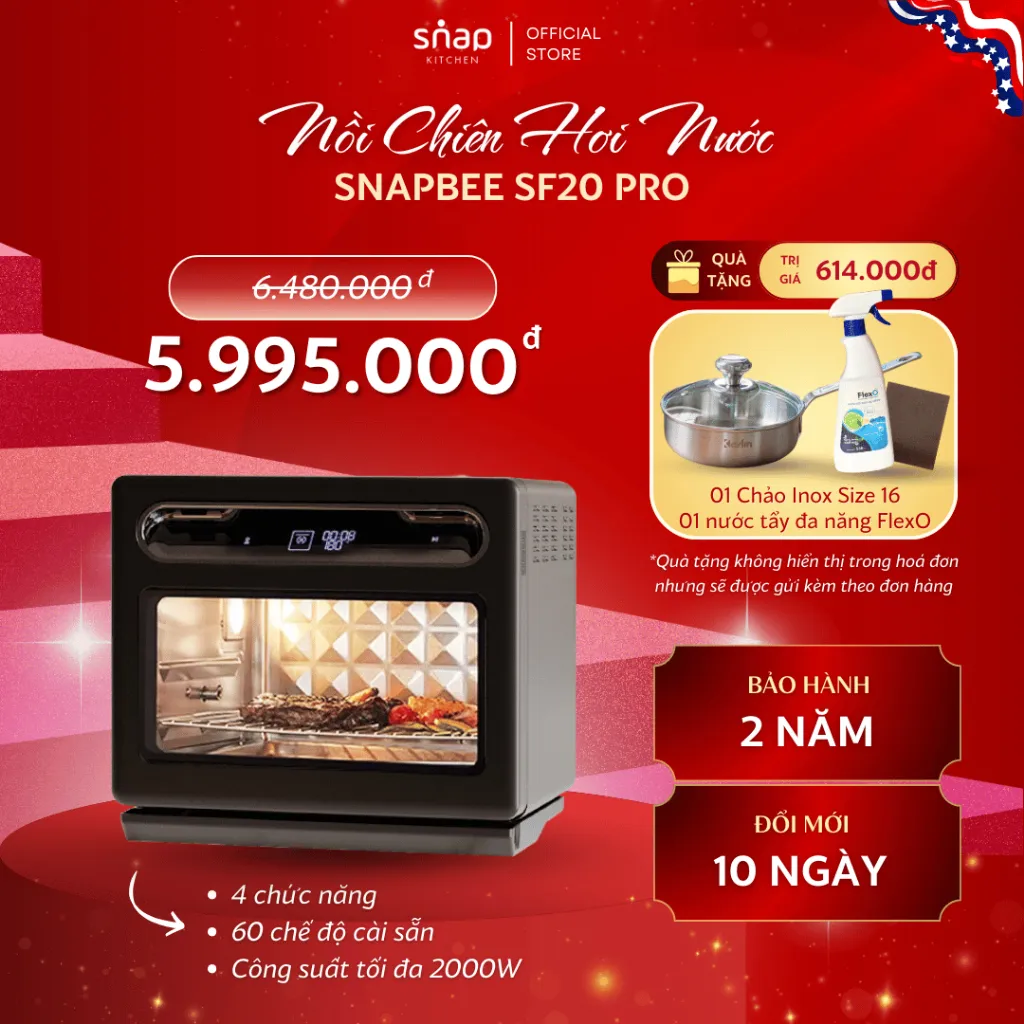 Ảnh Nồi Chiên Hơi Nước Snapbee SF20 PRO–Dung Tích 20L–Công Nghệ Đột Phá–56 Chế Độ Nấu–Phụ Kiện Inox 316 [Snap Kitchen] 1