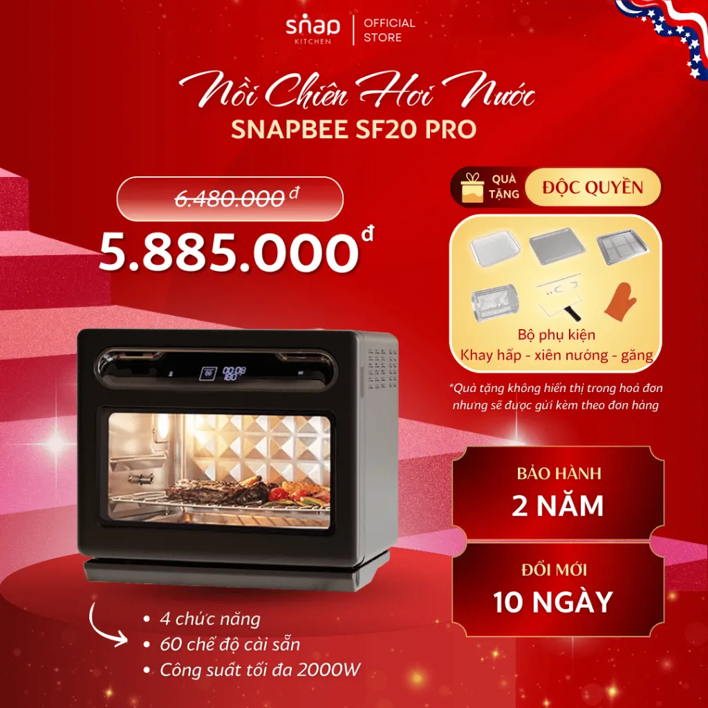 Ảnh Nồi Chiên Hơi Nước Snapbee SF20 PRO–Dung Tích 20L–Công Nghệ Đột Phá–56 Chế Độ Nấu–Phụ Kiện Inox 316 [Snap Kitchen] 2