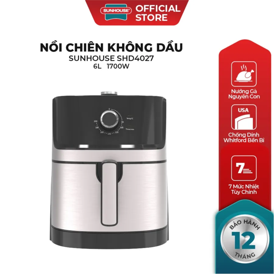 Ảnh Nồi chiên không dầu 6L Sunhouse SHD4027 - Chiên gà vịt nguyên con - Hẹn giờ tới 60 phút, tự ngắt khi quá nhiệt 2