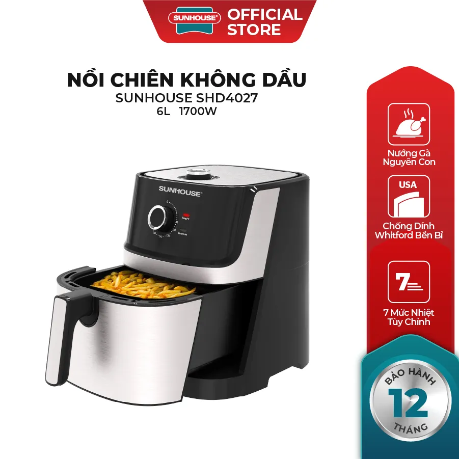 Ảnh Nồi chiên không dầu 6L Sunhouse SHD4027 - Chiên gà vịt nguyên con - Hẹn giờ tới 60 phút, tự ngắt khi quá nhiệt 3