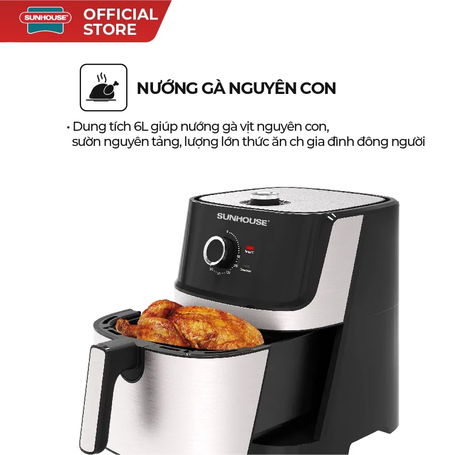 Ảnh Nồi chiên không dầu 6L Sunhouse SHD4027 - Chiên gà vịt nguyên con - Hẹn giờ tới 60 phút, tự ngắt khi quá nhiệt 4