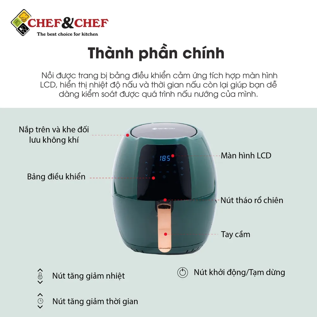 Ảnh Nồi Chiên Không Dầu Điện Tử CHEF&CHEF 6.5L YJ-702A – Hiện Đại, Dễ Dùng, Chiên Nướng Giòn Ngon 3