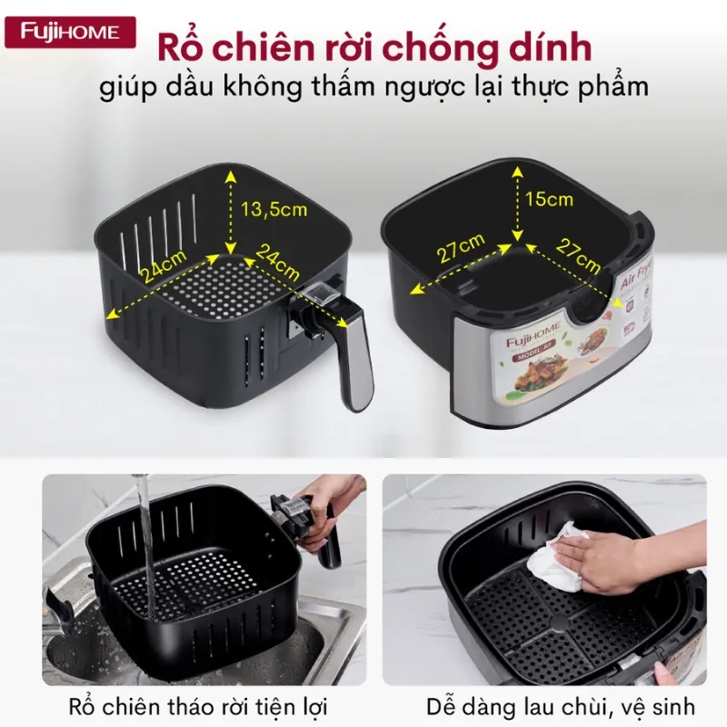 Ảnh Nồi chiên không dầu FUJIHOME A9 dung tích 9.2 lít - Công suất 1800W - Bảo hành điện tử toàn quốc 2
