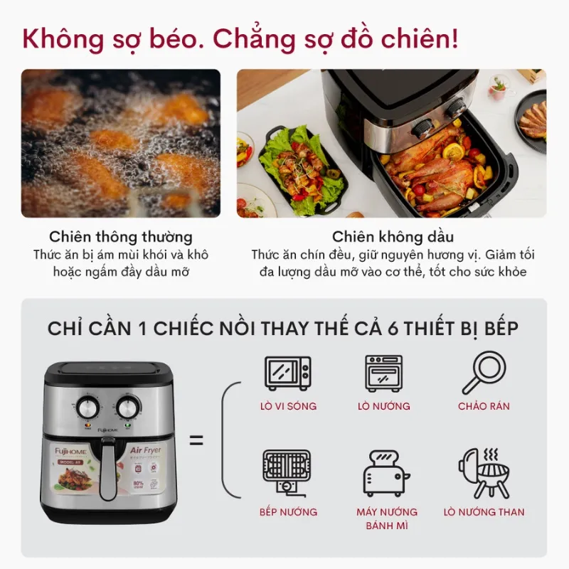 Ảnh Nồi chiên không dầu FUJIHOME A9 dung tích 9.2 lít - Công suất 1800W - Bảo hành điện tử toàn quốc 3