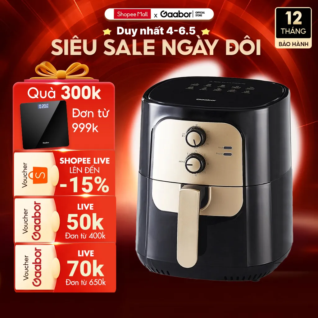 Ảnh Nồi chiên không dầu GAABOR 6.5 lít AF65M-BK01A dung tích lớn, công suất mạnh 1400W nồi chiên đa năng 1