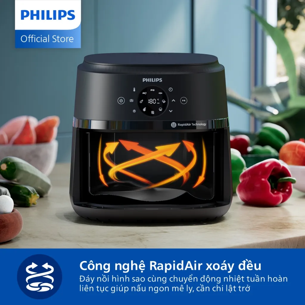 Ảnh Nồi Chiên Không Dầu Điện Tử Philips NA220/00 4.2 lít |1500W| Cửa Sổ Kính, - Hàng Chính Hãng 2