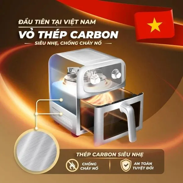 Ảnh Nồi Chiên Không Dầu Masuto MSChef 6L cửa sổ kính vỏ máy kim loại 1500W Đa Năng An Toàn 3