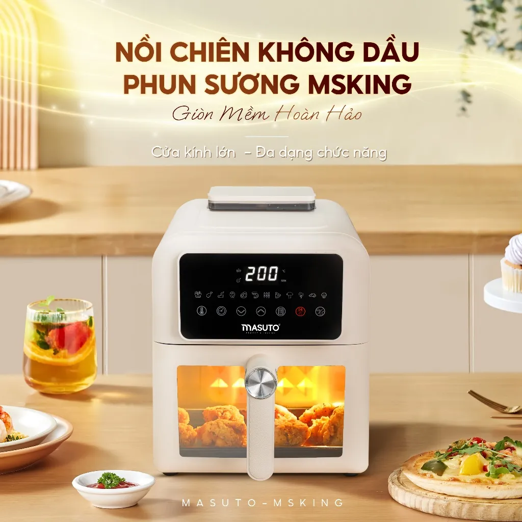 Ảnh Nồi Chiên Không Dầu Masuto MSKing 6L-1700W 2 Tầng Đốt,Nồi Chiên Hơi Nước Phun Sương Vỏ Thép Cacbon Chiên Nướng Gà 2