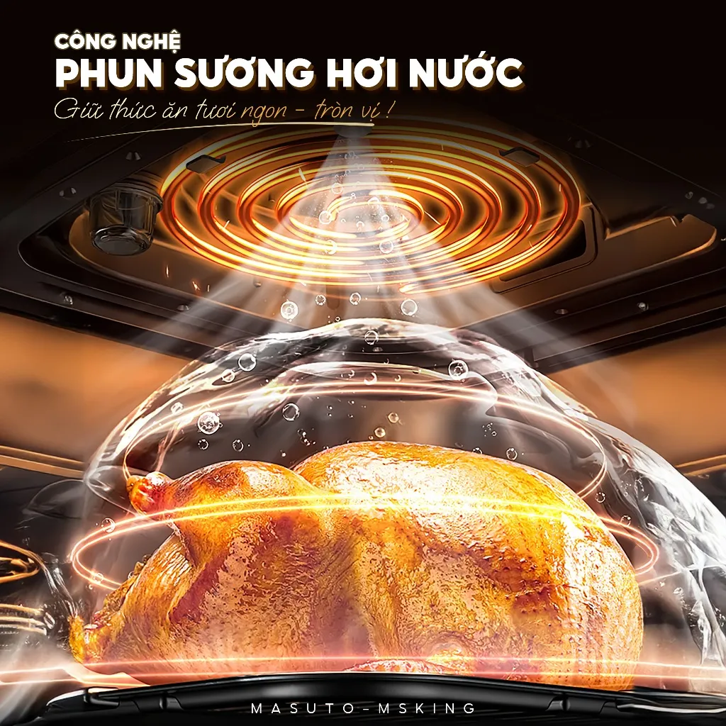 Ảnh Nồi Chiên Không Dầu Masuto MSKing 6L-1700W 2 Tầng Đốt,Nồi Chiên Hơi Nước Phun Sương Vỏ Thép Cacbon Chiên Nướng Gà 3