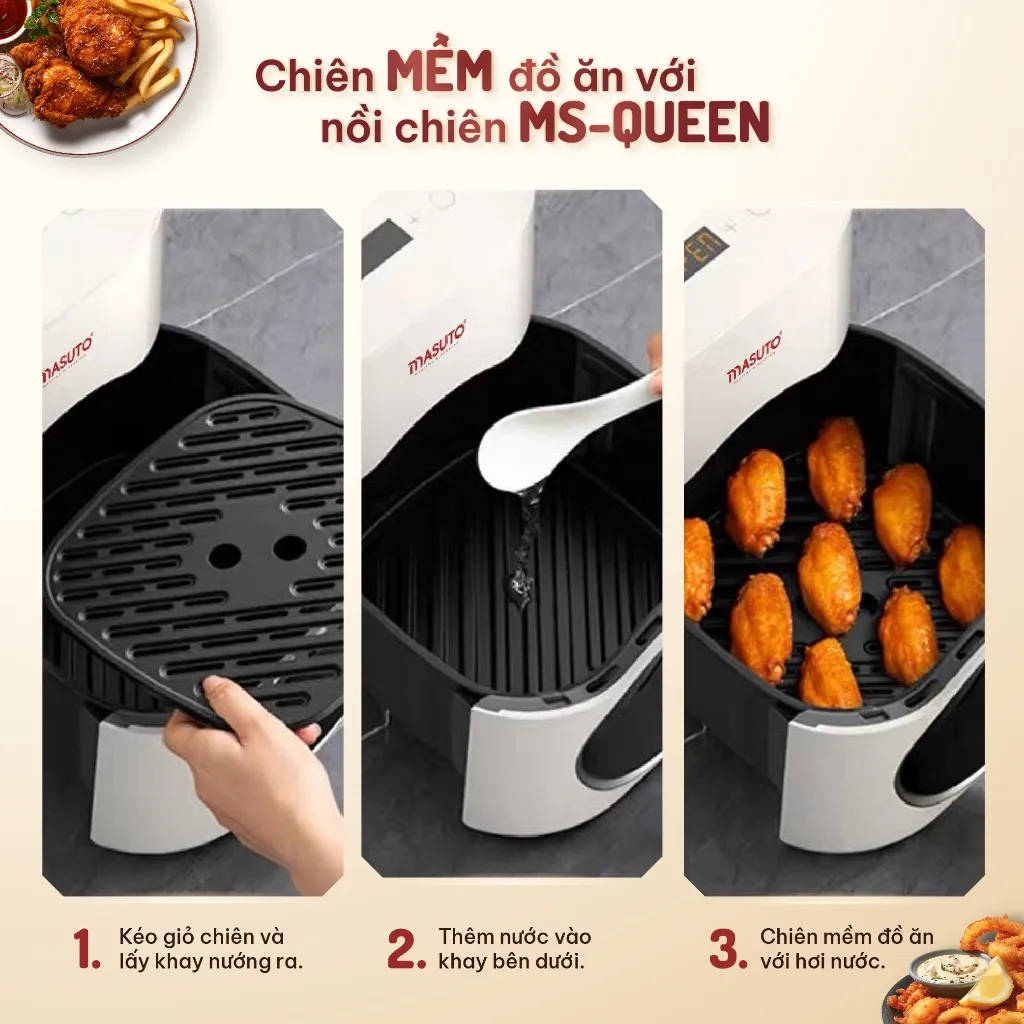 Ảnh Nồi chiên không dầu Masuto MSQueen 6L màn hình cảm ứng, 2 tầng đốt đối lưu không cần lật trở 2