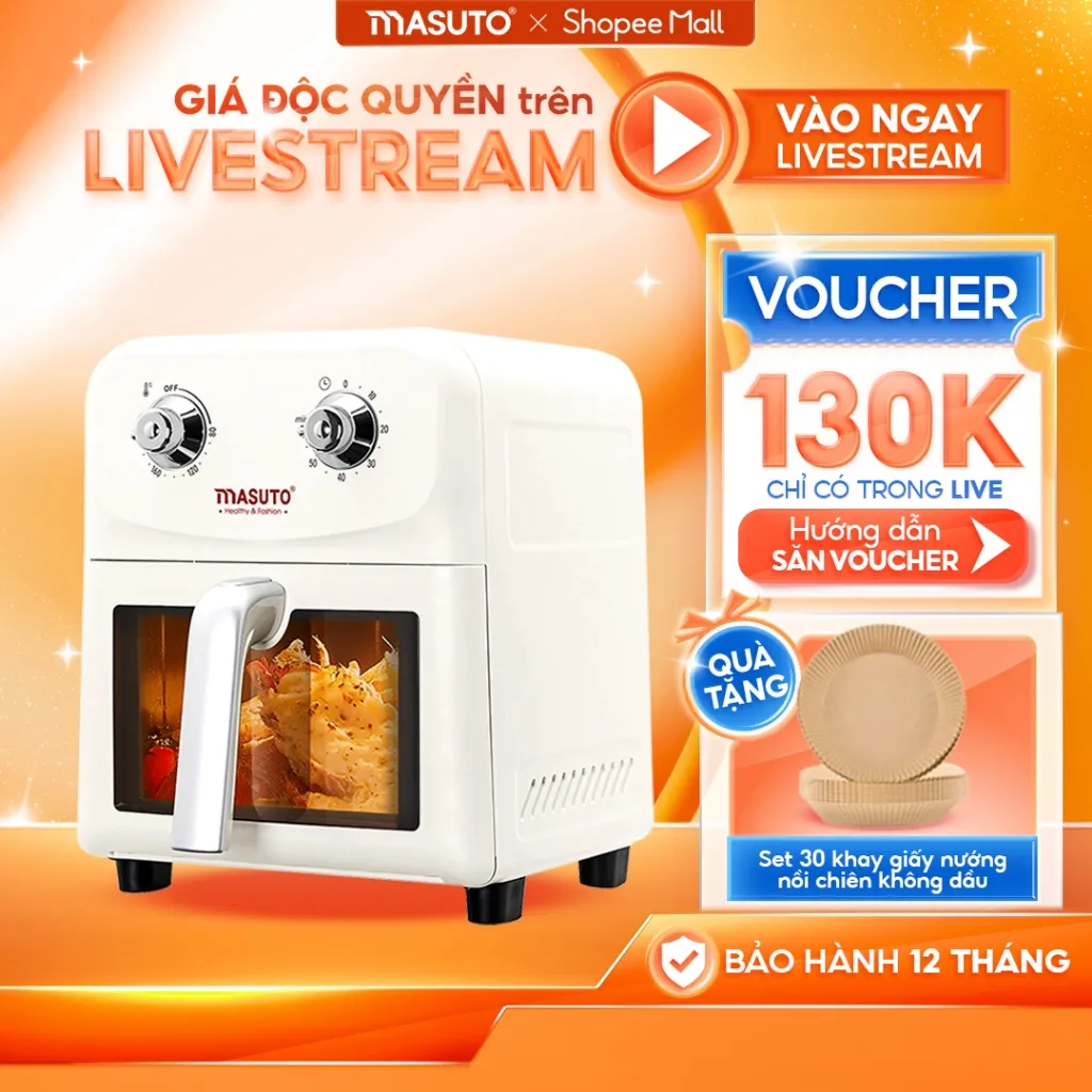 Ảnh Nồi Chiên Không Dầu Masuto MSChef 6L cửa sổ kính vỏ máy kim loại 1500W Đa Năng An Toàn Live 1