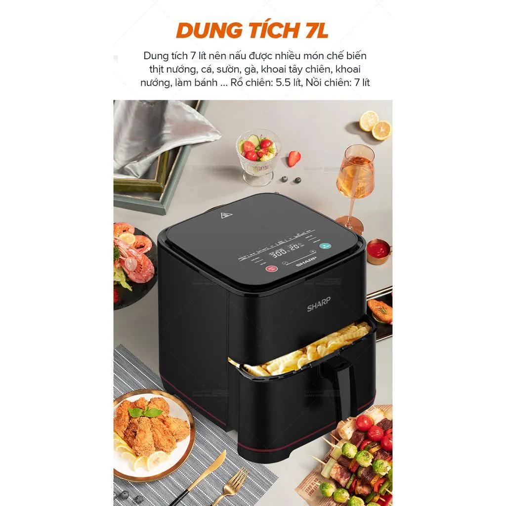 Ảnh Nồi Chiên Không Dầu Sharp KF-AF70EV-BK Chống Dính 7L [1650W] - Bảo hành chính hãng 12 4