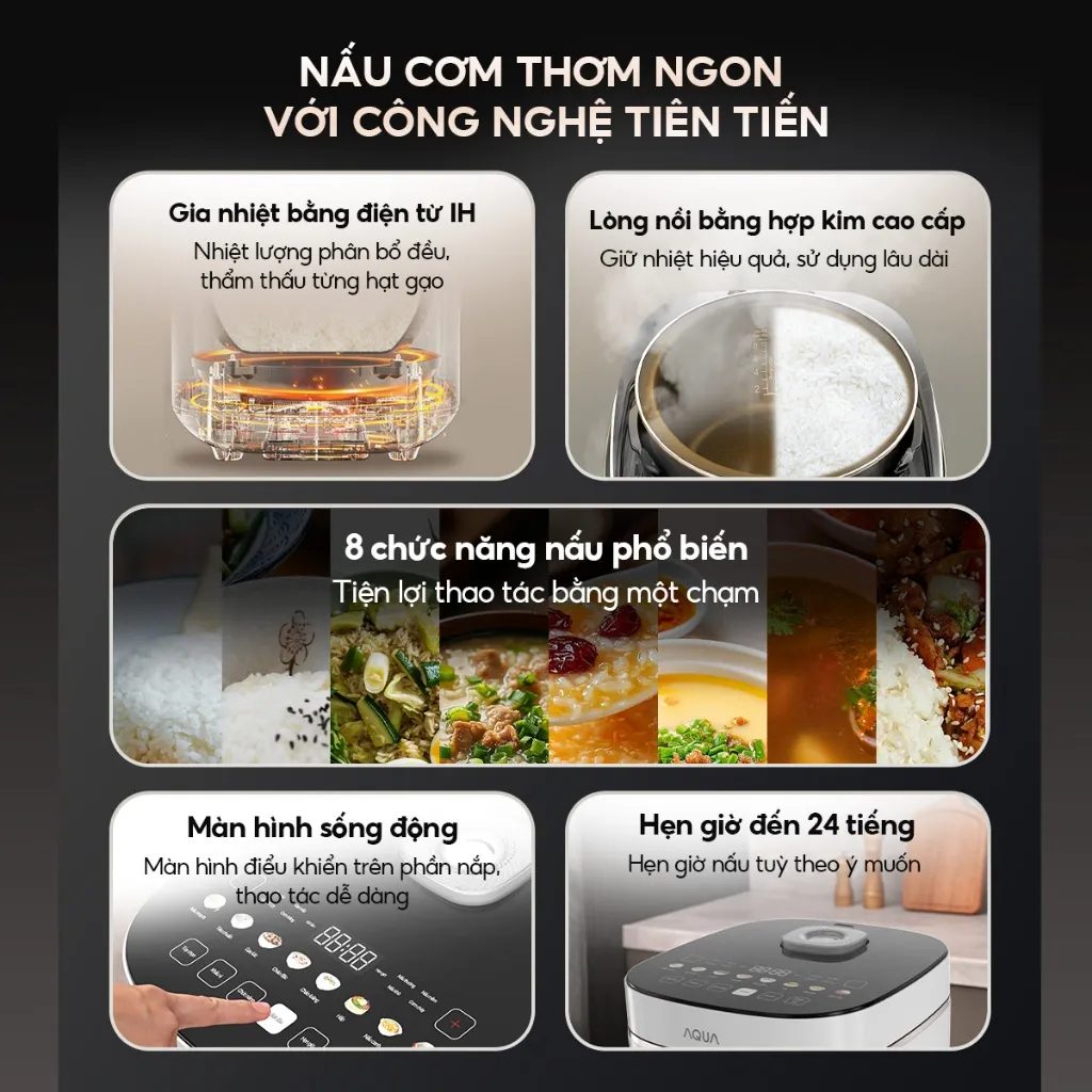 Ảnh Nồi cơm cao tần AQUA RIH401R 1.5L, điều khiển cảm ứng 8 chế độ nấu, hẹn giờ 24 tiếng 2