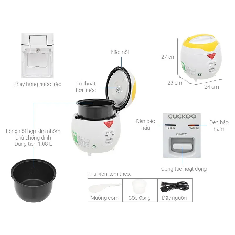 Ảnh Nồi cơm điện Cuckoo 1,08 lít CR-0671- màu vàng- bản Quốc tế - Hàng chính hãng 3