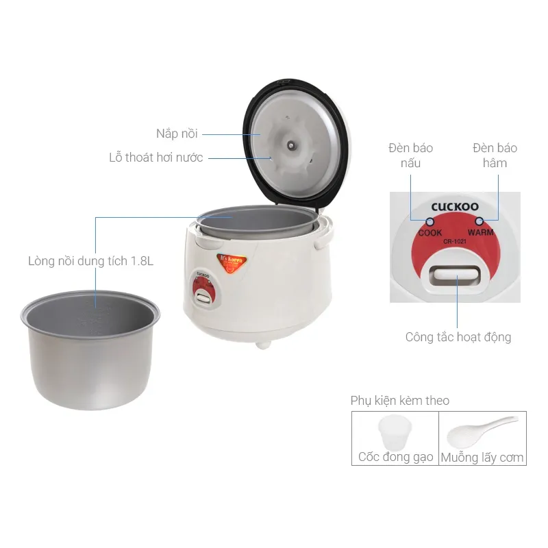 Ảnh Nồi Cơm Điện CUCKOO 1,8 lít CR-1021 nhiều màu - Hàng chính hãng - Chất lượng Hàn Quốc 3