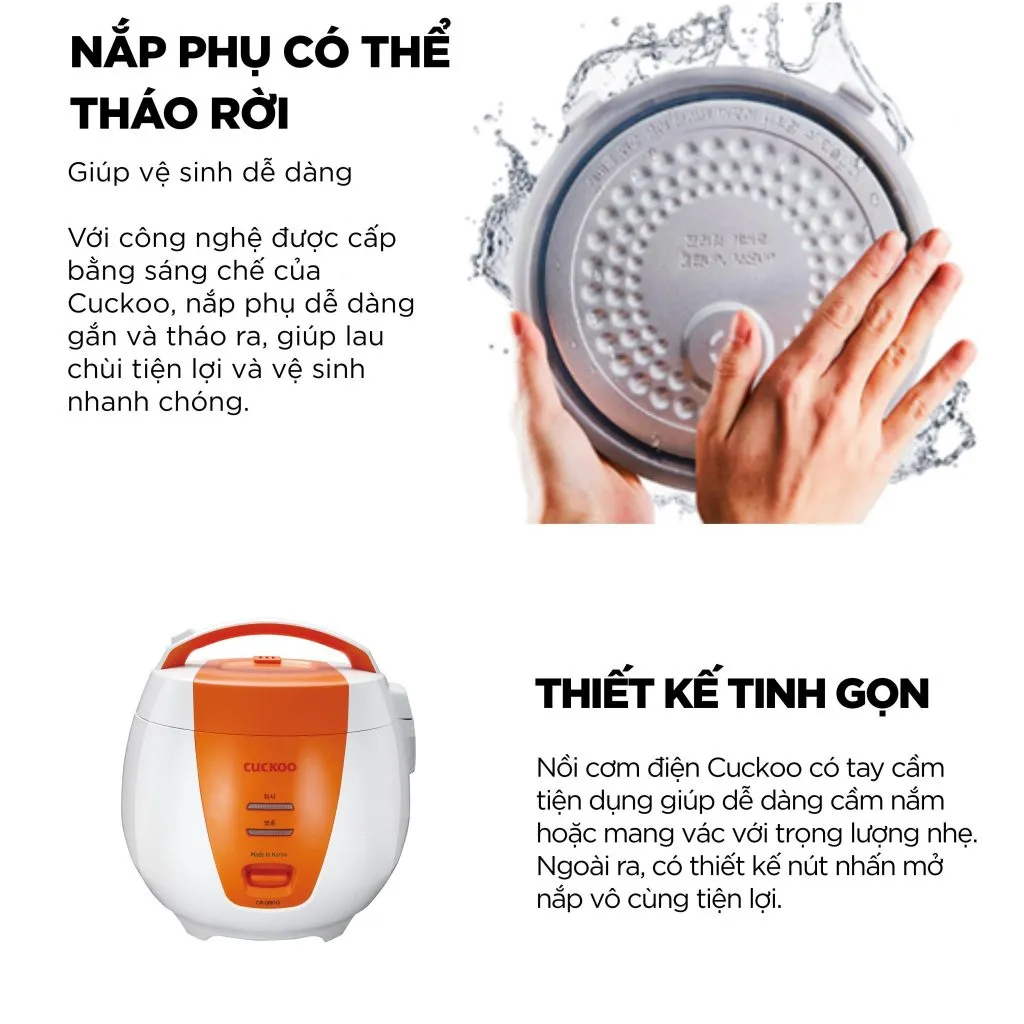 Ảnh Nồi cơm điện Cuckoo 1L CR-0661- màu cam - Lòng nồi chống dính - Phiên bản quốc tế tiếng Anh- Hàng chính hãng 3