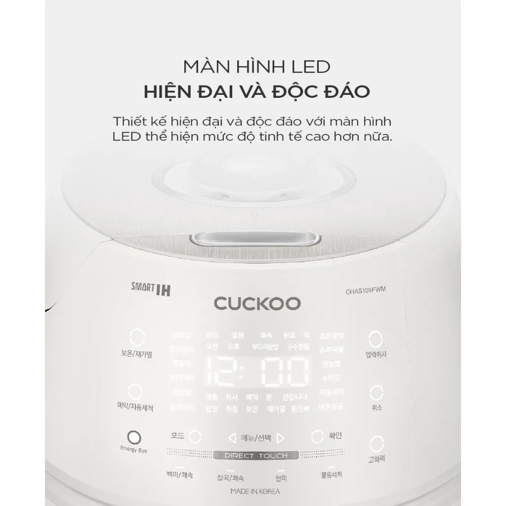 Ảnh Nồi cơm điện tử áp suất cao tần Cuckoo 1.8L CRP-CHAS109FW (Màu Trắng) - Lòng nồi INOX chống trầy xước - Cuckoovina 4